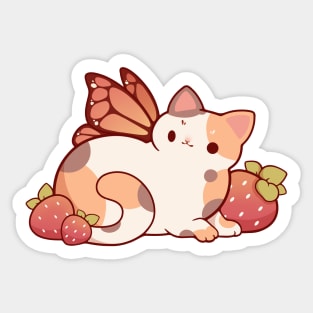 Fairy calico cat with strawberries Sticker